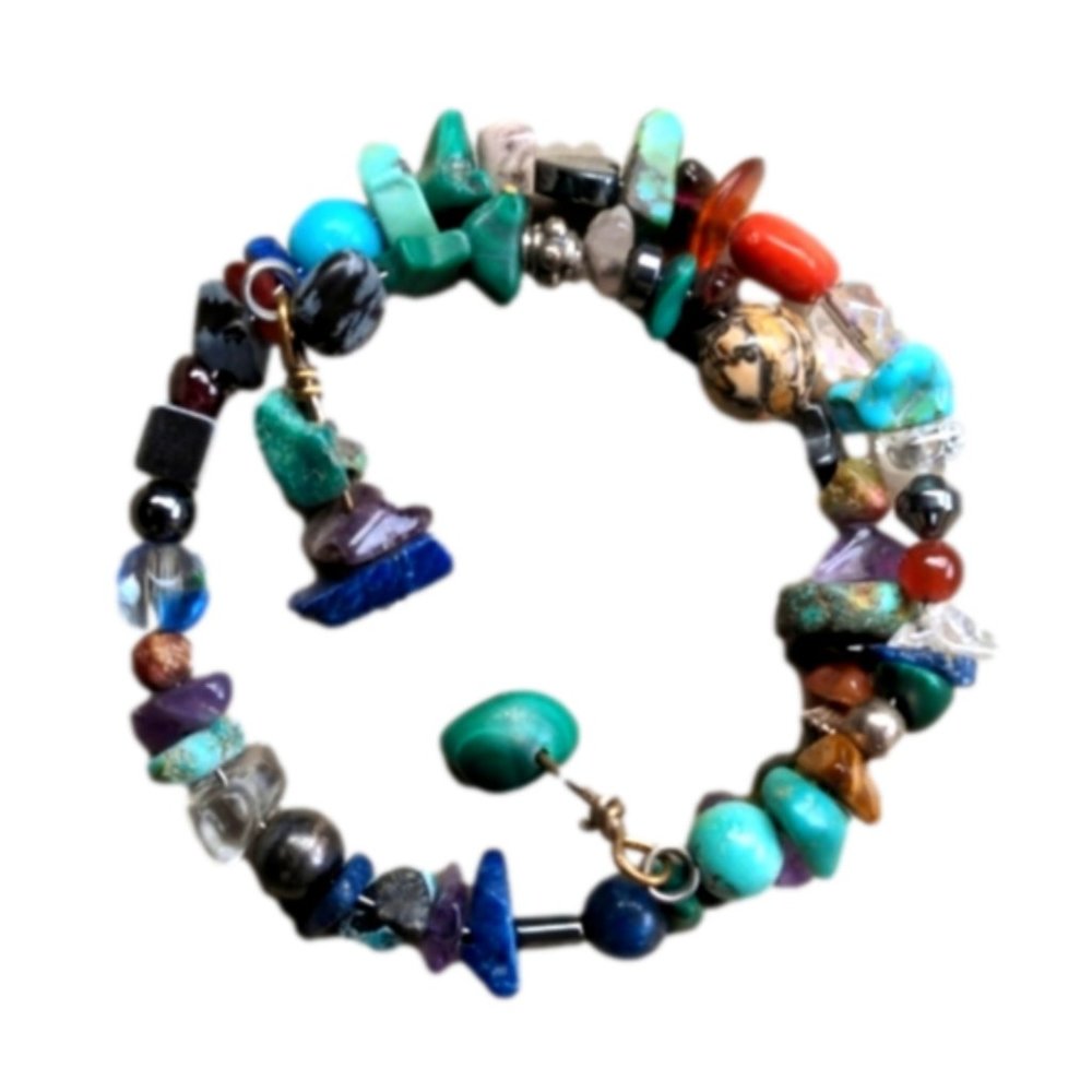 Handmade vintage bracelet with natural semiprecious stones, adjustable size